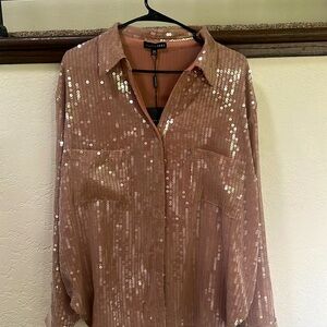 Brand new sequin tan jlux blouse 2XL